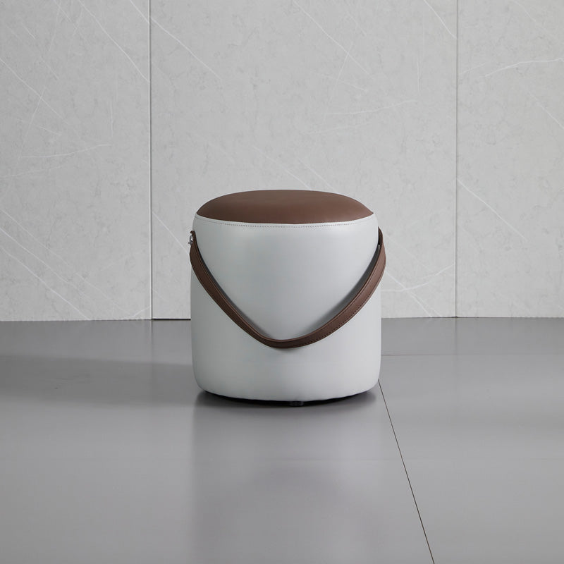 Contemporary Pouf Ottoman Genuine Leather Upholstered Portable Ottoman