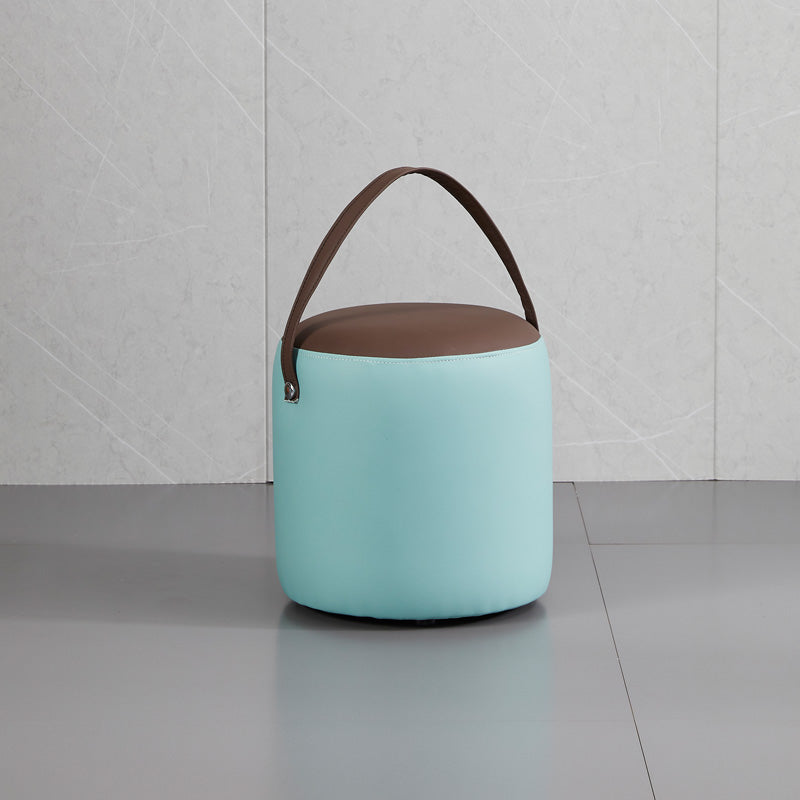 Contemporary Pouf Ottoman Genuine Leather Upholstered Portable Ottoman