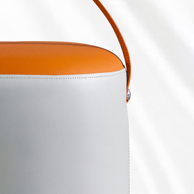 Contemporary Pouf Ottoman Genuine Leather Upholstered Portable Ottoman