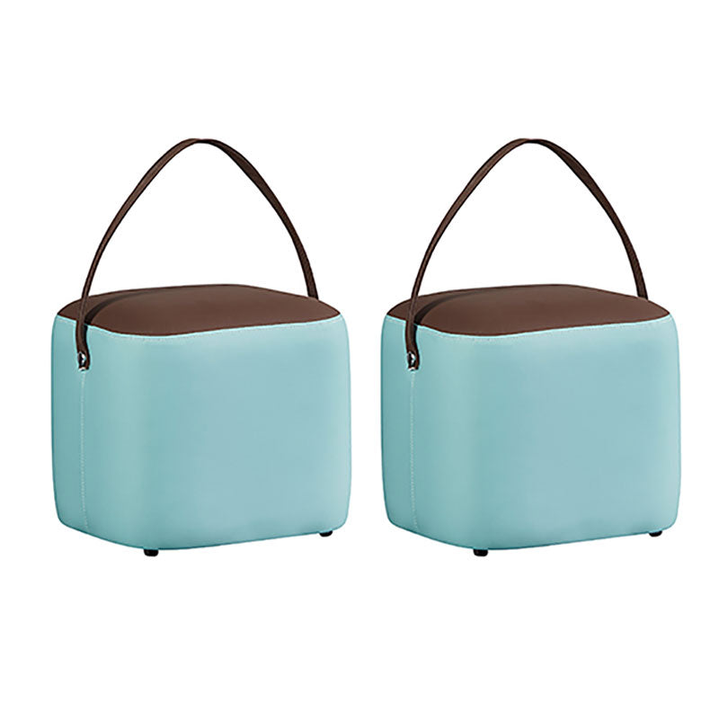 Contemporary Pouf Ottoman Genuine Leather Upholstered Portable Ottoman