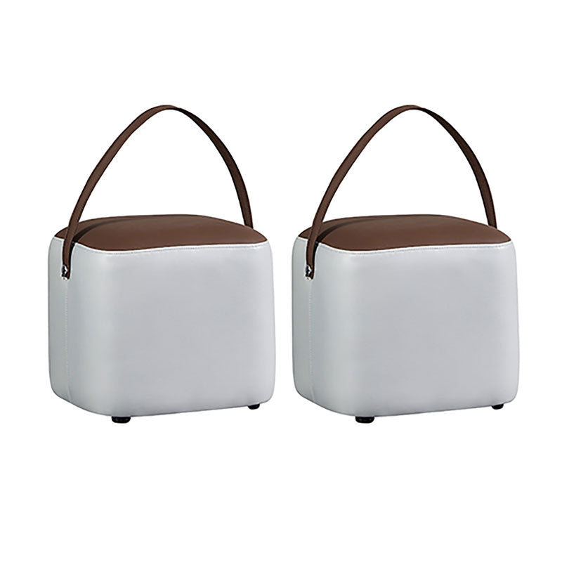 Contemporary Pouf Ottoman Genuine Leather Upholstered Portable Ottoman