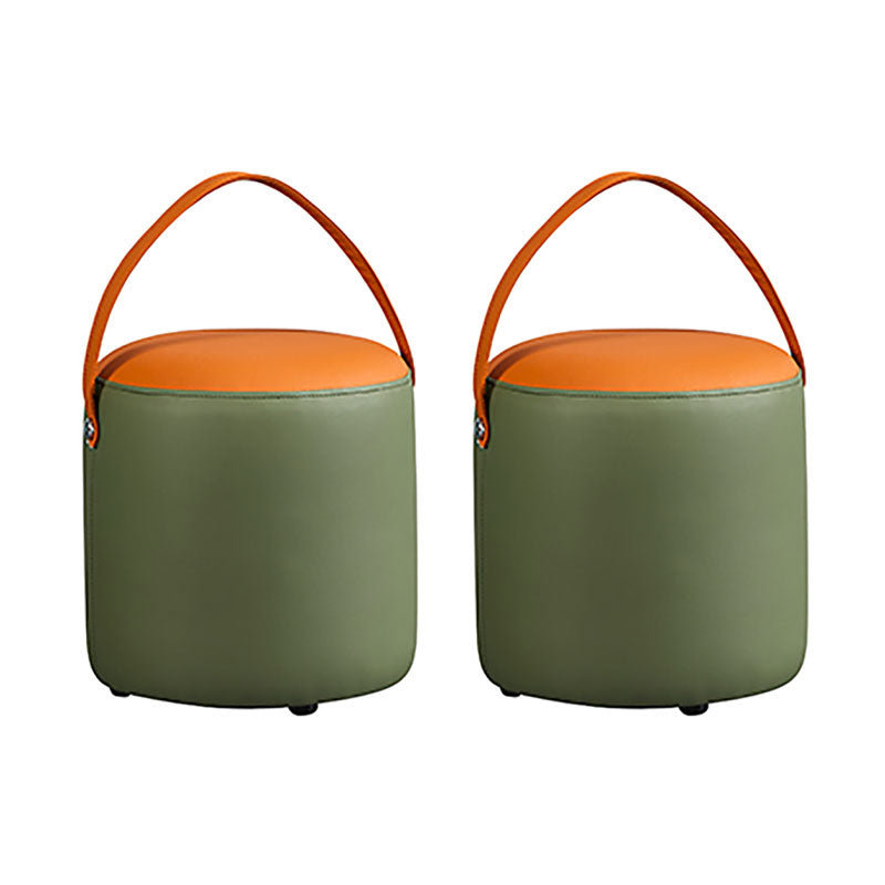 Contemporary Pouf Ottoman Genuine Leather Upholstered Portable Ottoman