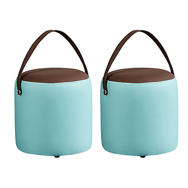 Contemporary Pouf Ottoman Genuine Leather Upholstered Portable Ottoman