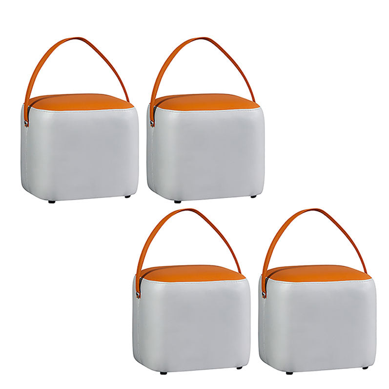 Contemporary Pouf Ottoman Genuine Leather Upholstered Portable Ottoman