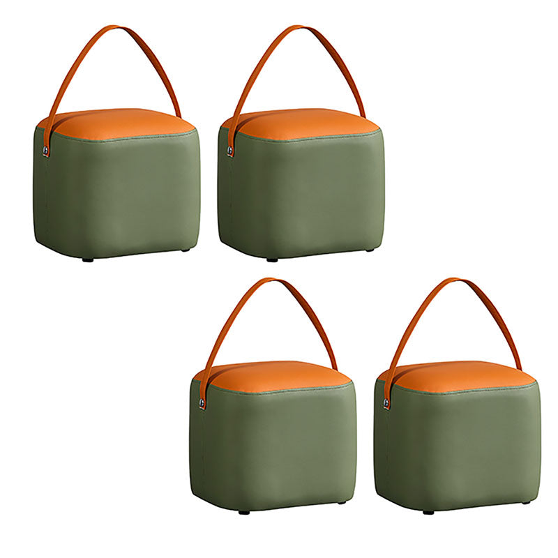 Contemporary Pouf Ottoman Genuine Leather Upholstered Portable Ottoman