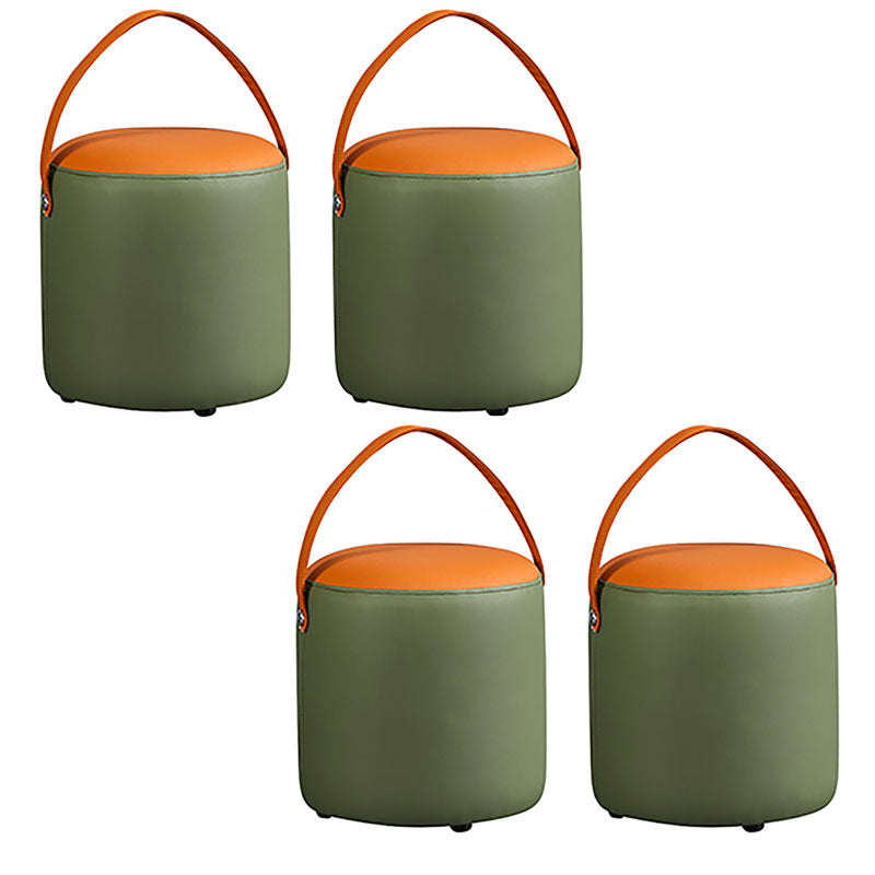 Contemporary Pouf Ottoman Genuine Leather Upholstered Portable Ottoman