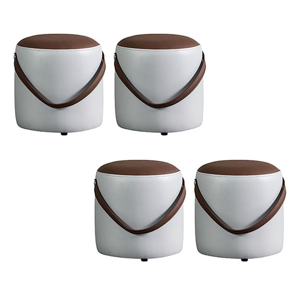 Contemporary Pouf Ottoman Genuine Leather Upholstered Portable Ottoman