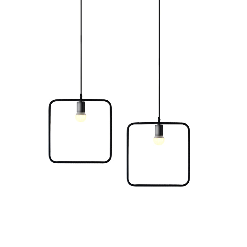 Industrial Triangle/Round Pendant Light 1 Head Metal Ceiling Lighting with Frame Shade in Black for Dining Room