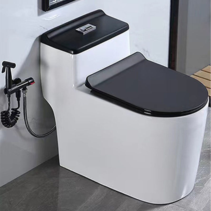 Floor Mount Toilet Black and White Toilet with Siphon Jet Water-saving Function