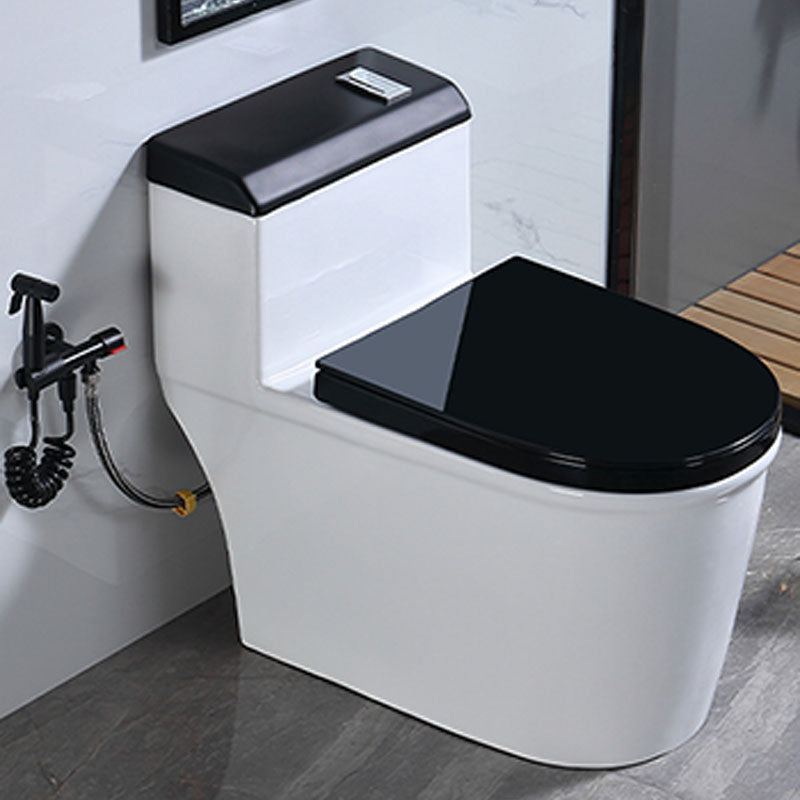 Floor Mount Toilet Black and White Toilet with Siphon Jet Water-saving Function