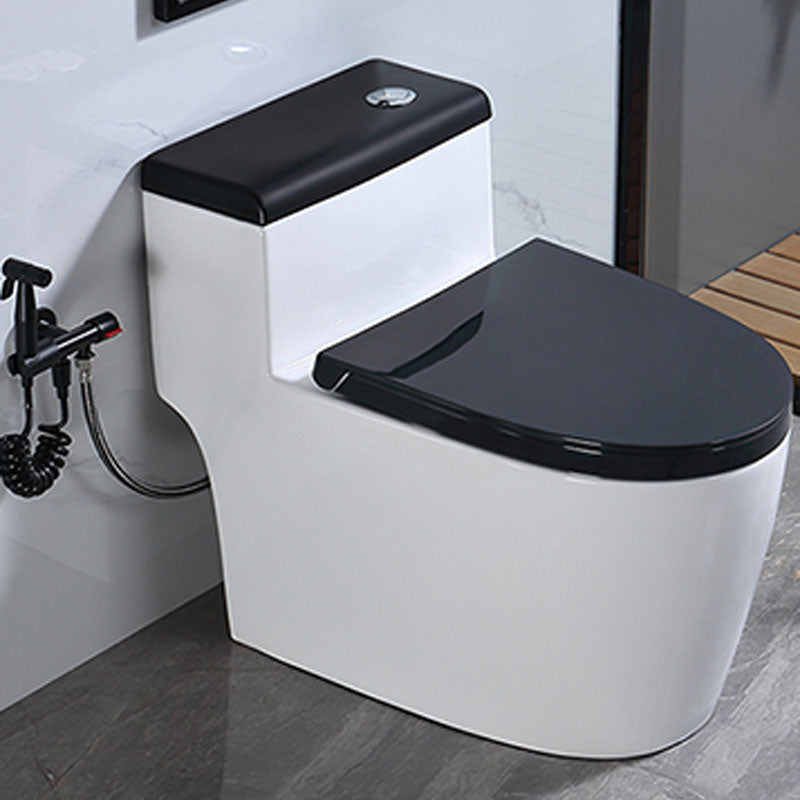 Floor Mount Toilet Black and White Toilet with Siphon Jet Water-saving Function