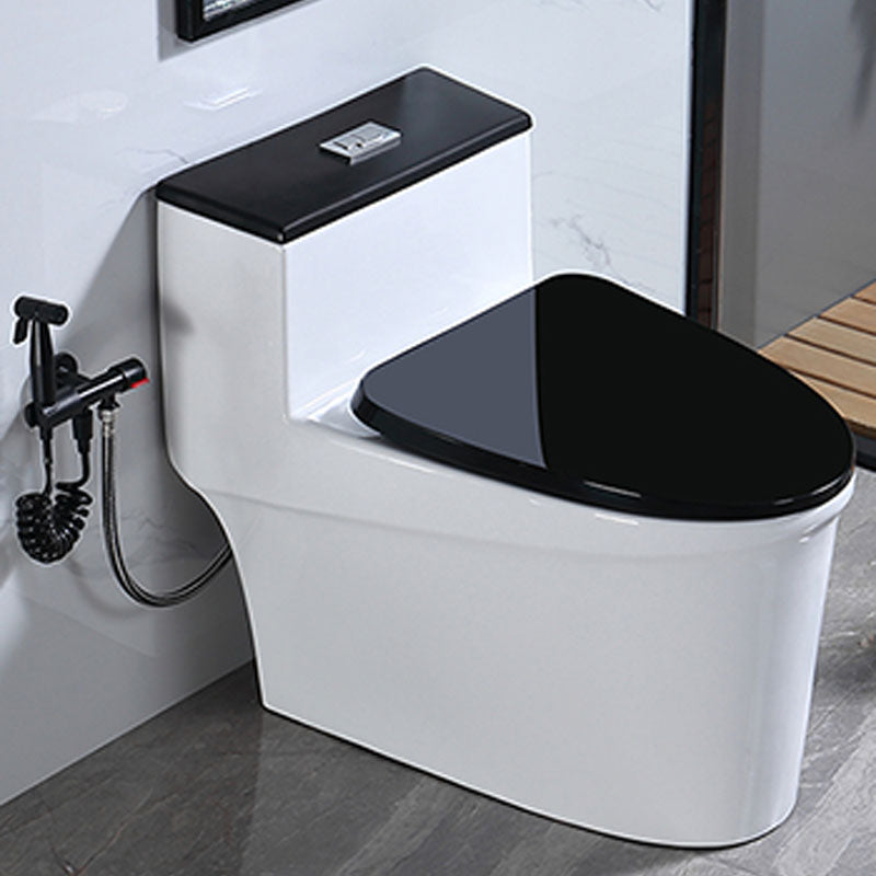 Floor Mount Toilet Black and White Toilet with Siphon Jet Water-saving Function