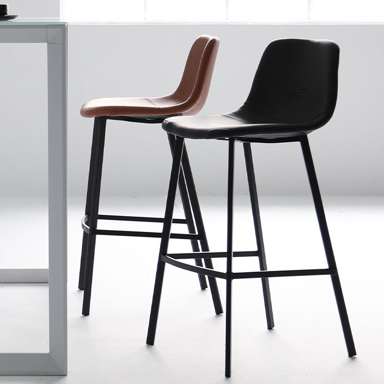 Modern Armless Bar Stool PU Leather Low Back Stools with Metal Frame