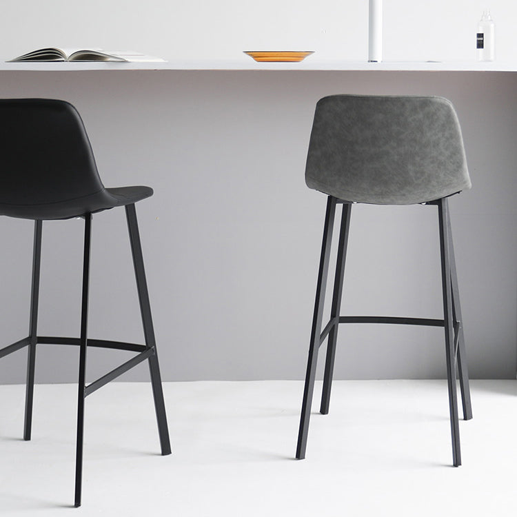 Modern Armless Bar Stool PU Leather Low Back Stools with Metal Frame