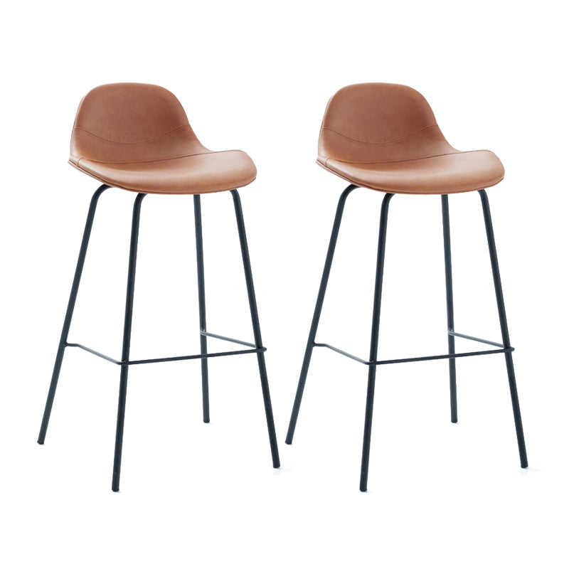 Contemporary Footrest Low Back Bar Stool Leather Counter Stool for Living Room