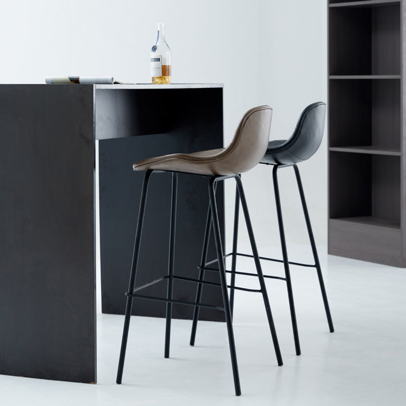 Contemporary Footrest Low Back Bar Stool Leather Counter Stool for Living Room