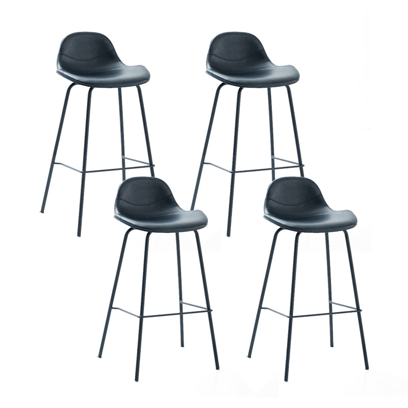 Contemporary Footrest Low Back Bar Stool Leather Counter Stool for Living Room