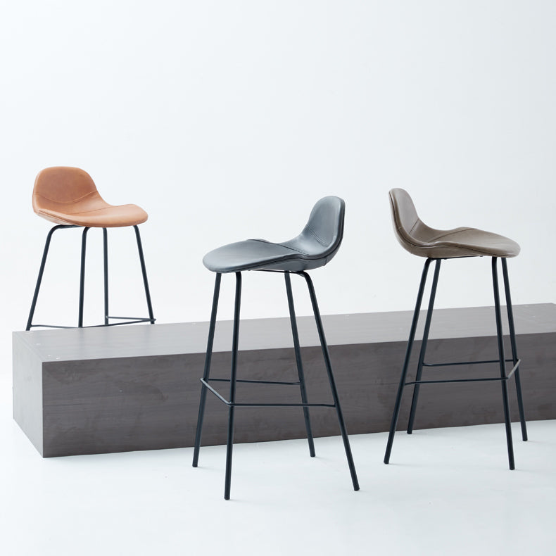 Contemporary Footrest Low Back Bar Stool Leather Counter Stool for Living Room