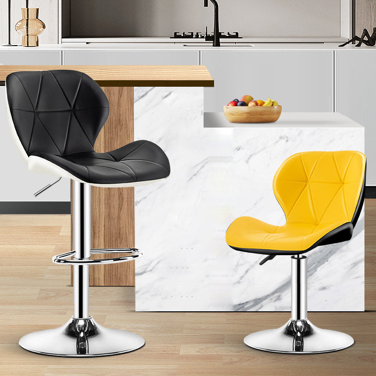 Contemporary Metal Barstool Faux Leather Footrest Adjustable Counter Stool for Home