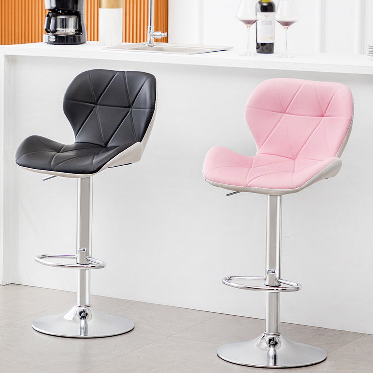 Contemporary Metal Barstool Faux Leather Footrest Adjustable Counter Stool for Home