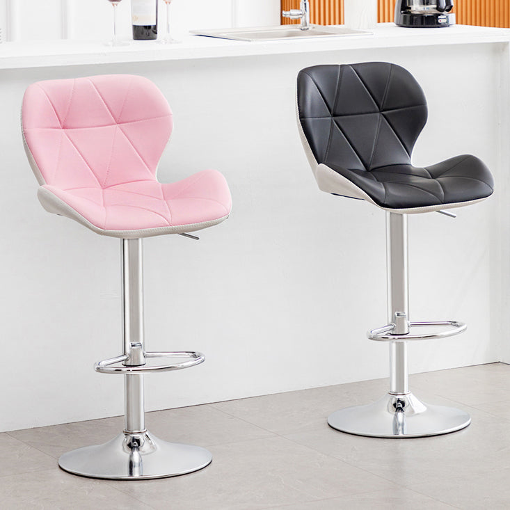 Contemporary Metal Barstool Faux Leather Footrest Adjustable Counter Stool for Home