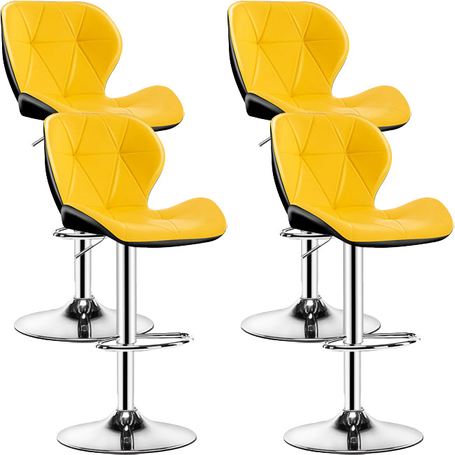 Contemporary Metal Barstool Faux Leather Footrest Adjustable Counter Stool for Home