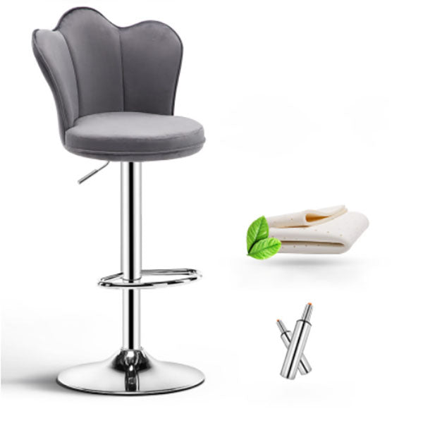 Scandinavian Metal Barstool Velvet Low Back Stool with Footrest for Bar