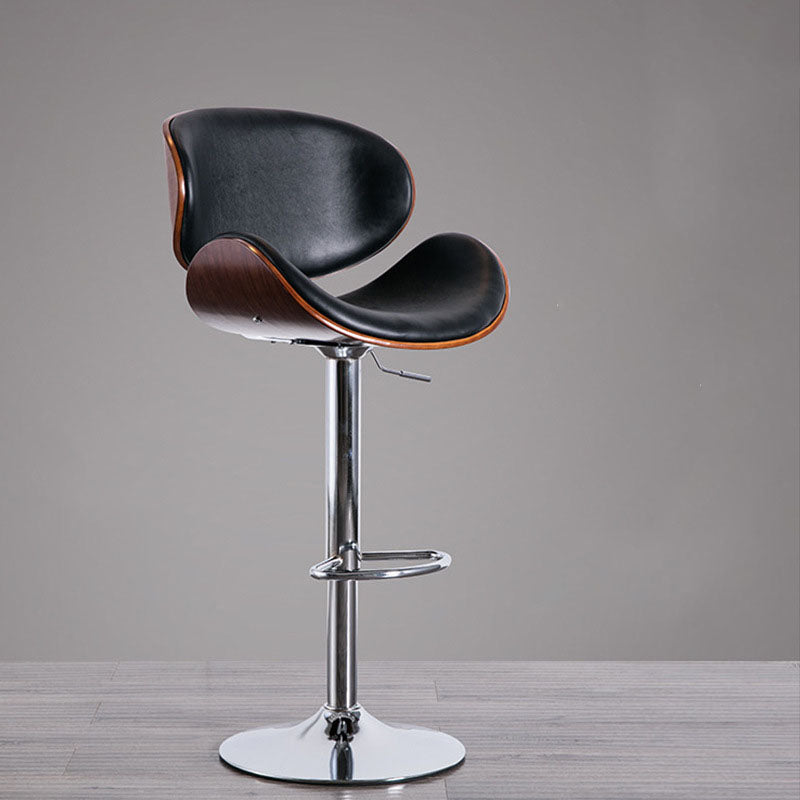 Contemporary Metal Barstool Low Back Faux Leather Footrest Furniture