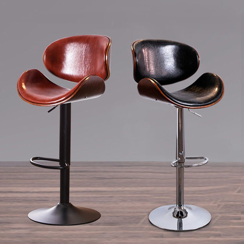Contemporary Metal Barstool Low Back Faux Leather Footrest Furniture