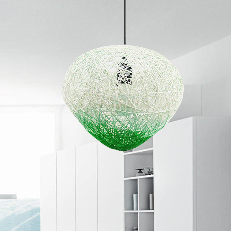 Lámpara colgante de nido de pájaros de ratán tejido Luz de gota de restaurante de bombilla única en verde/rojo
