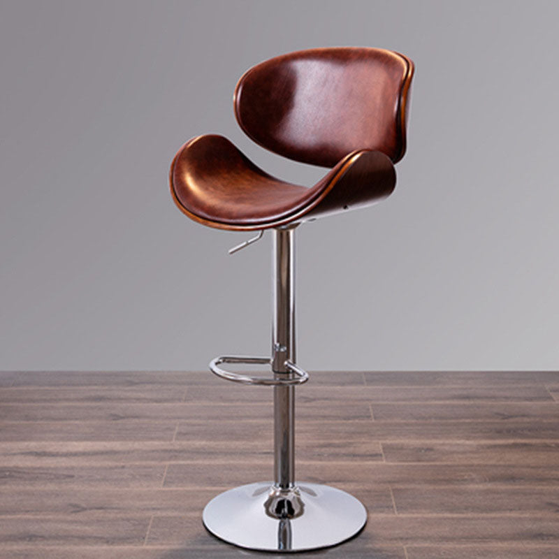 Contemporary Metal Barstool Low Back Faux Leather Footrest Furniture
