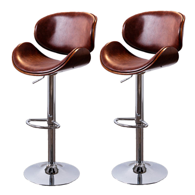 Contemporary Metal Barstool Low Back Faux Leather Footrest Furniture