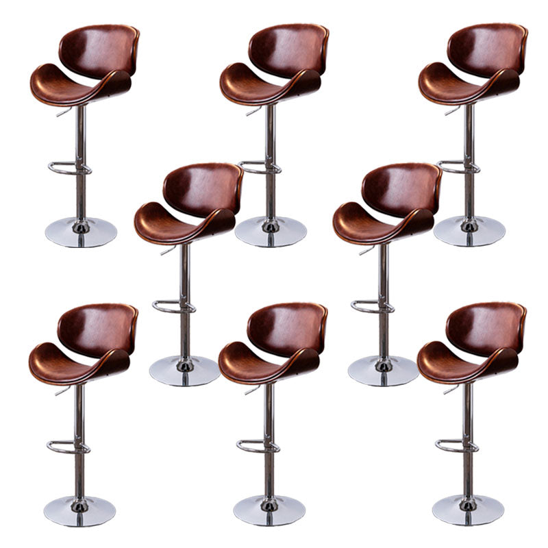 Contemporary Metal Barstool Low Back Faux Leather Footrest Furniture