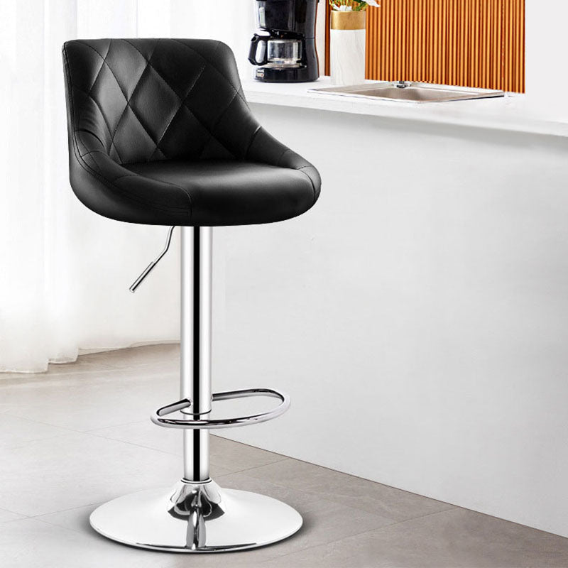 Contemporary Metal Barstool Low Back Faux Leather Footrest Furniture for Bar