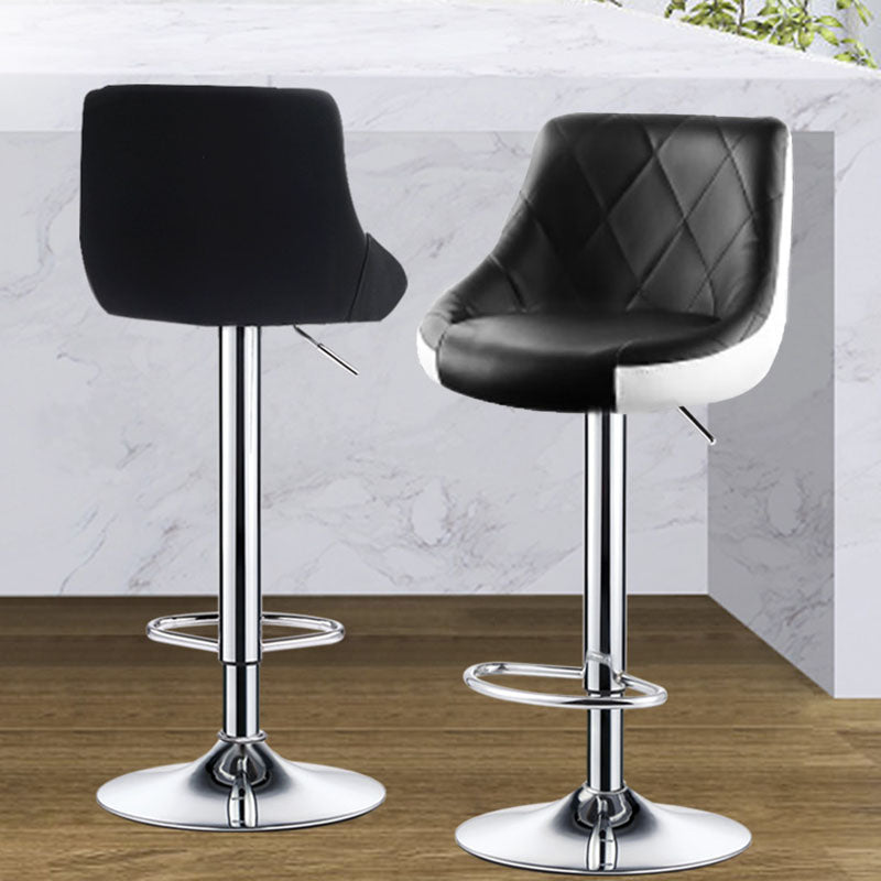 Contemporary Metal Barstool Low Back Faux Leather Footrest Furniture for Bar