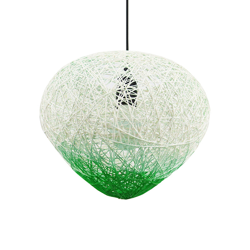 Lámpara colgante de nido de pájaros de ratán tejido Luz de gota de restaurante de bombilla única en verde/rojo