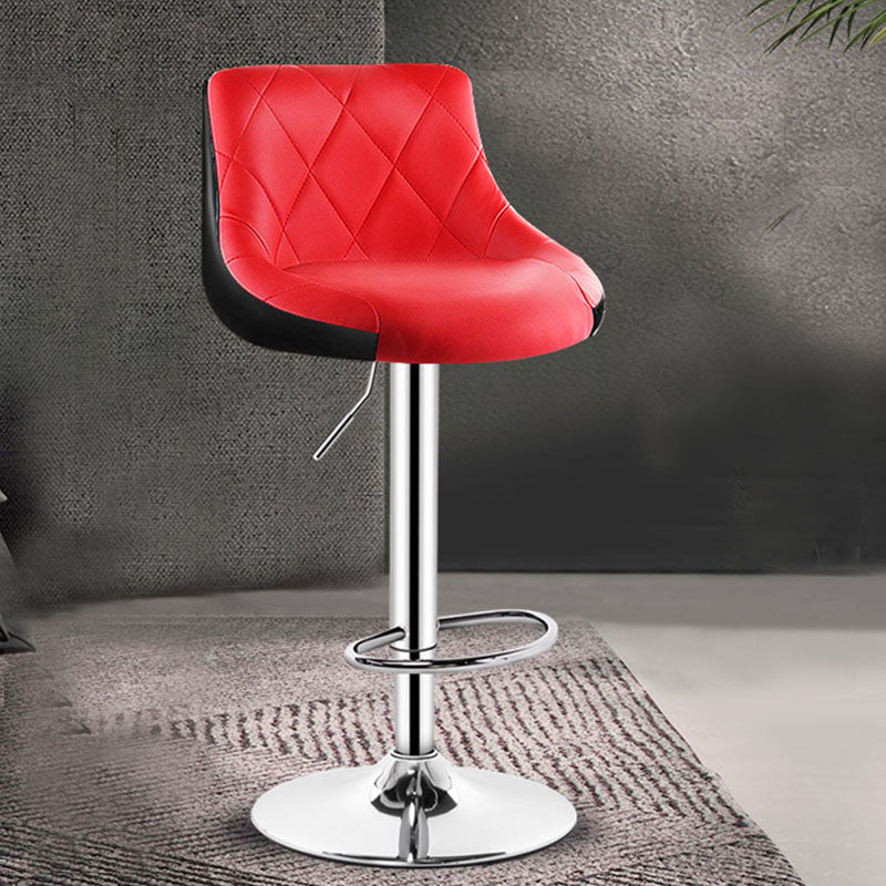 Contemporary Metal Barstool Low Back Faux Leather Footrest Furniture for Bar