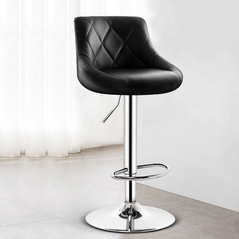 Contemporary Metal Barstool Low Back Faux Leather Footrest Furniture for Bar