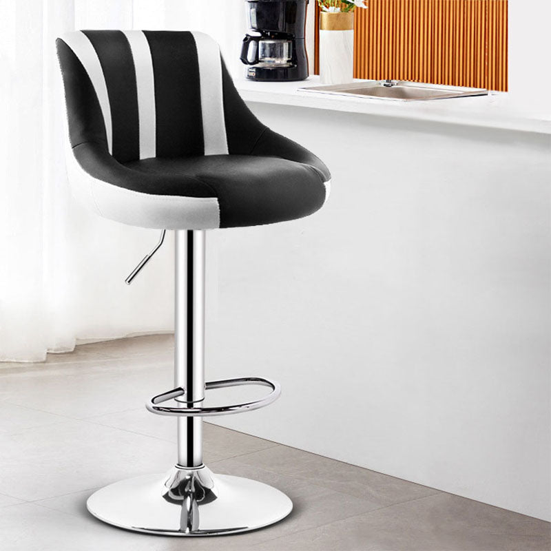 Contemporary Metal Barstool Low Back Faux Leather Footrest Furniture for Bar