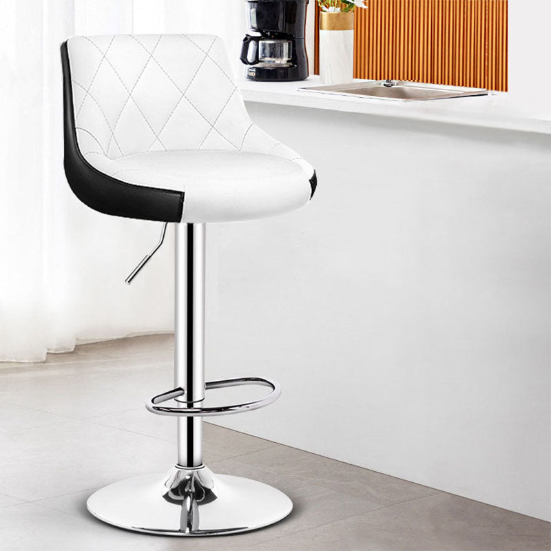 Contemporary Metal Barstool Low Back Faux Leather Footrest Furniture for Bar