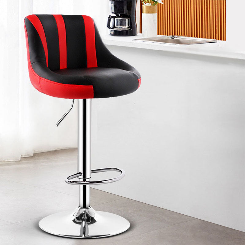 Contemporary Metal Barstool Low Back Faux Leather Footrest Furniture for Bar