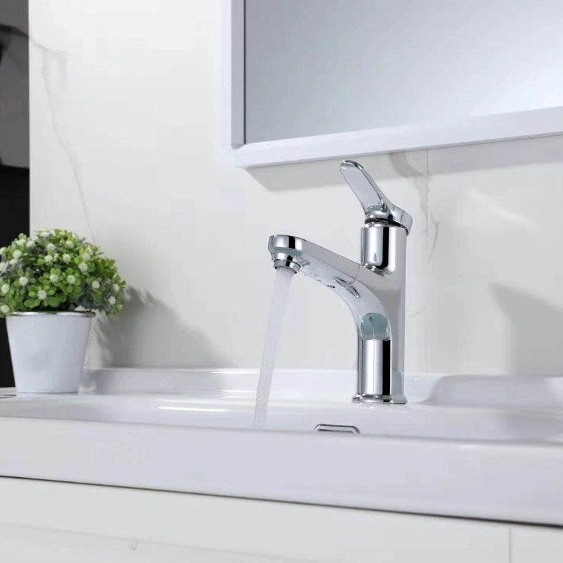 Modern Style Vessel Sink Faucet Lever Handle Copper Retractable Low Arc Vessel Faucet
