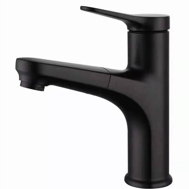 Modern Style Vessel Sink Faucet Lever Handle Copper Retractable Low Arc Vessel Faucet