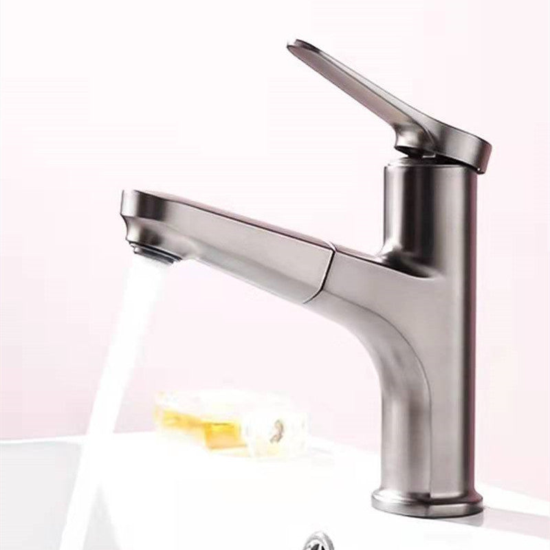 Modern Style Vessel Sink Faucet Lever Handle Copper Retractable Low Arc Vessel Faucet