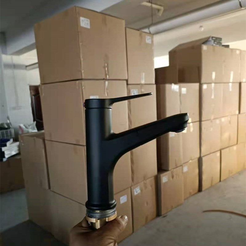 Modern Style Vessel Sink Faucet Lever Handle Copper Retractable Low Arc Vessel Faucet