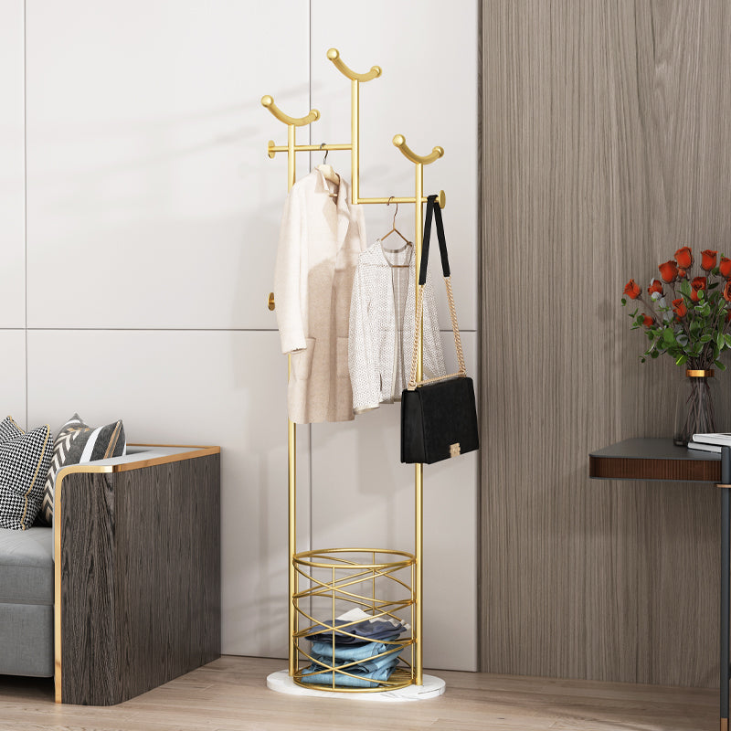 Gorgeous Metal Coat Rack Basket Storage Coat Rack with Coat Hooks