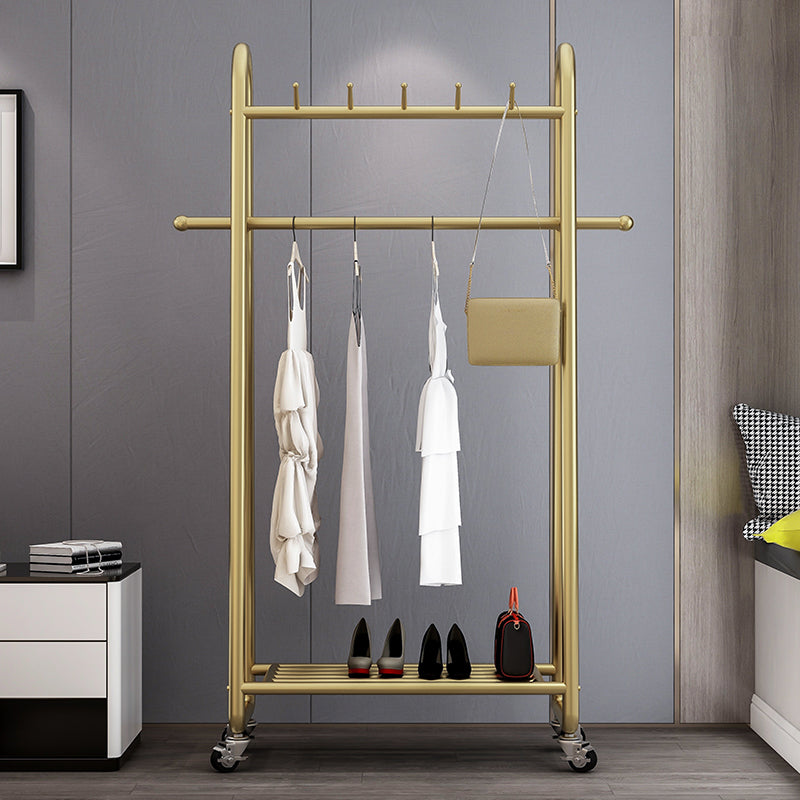 Glam Entryway Kit Hanging Rail Lower Shelf and Hooks Hall Stand with Castors