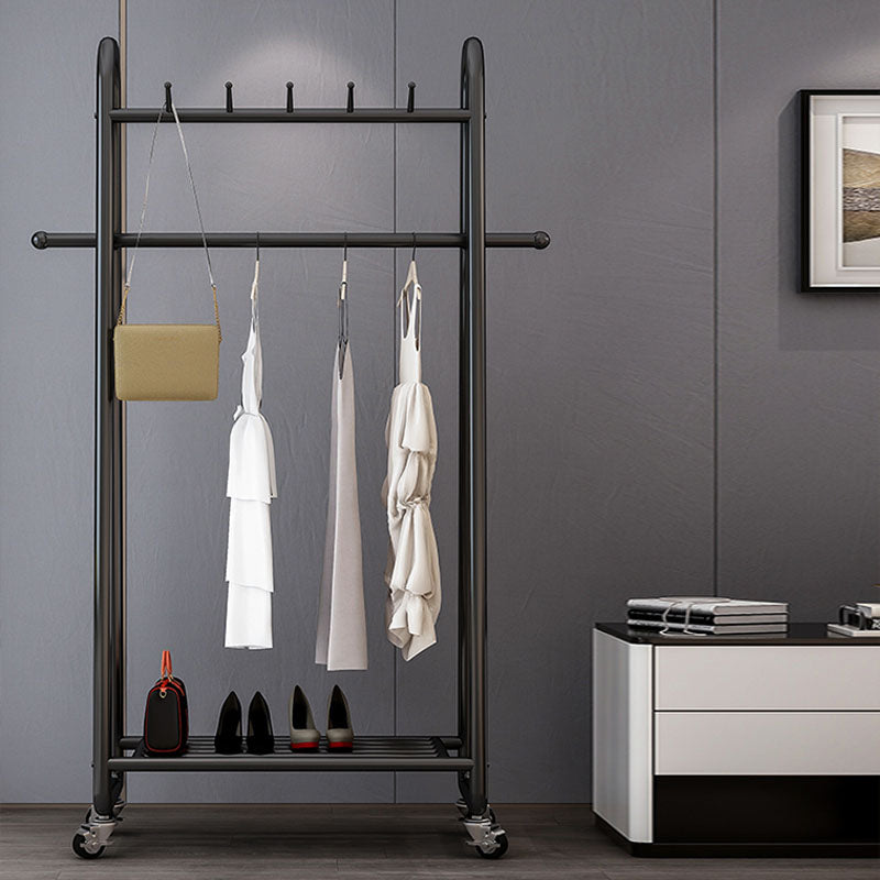 Glam Entryway Kit Hanging Rail Lower Shelf and Hooks Hall Stand with Castors