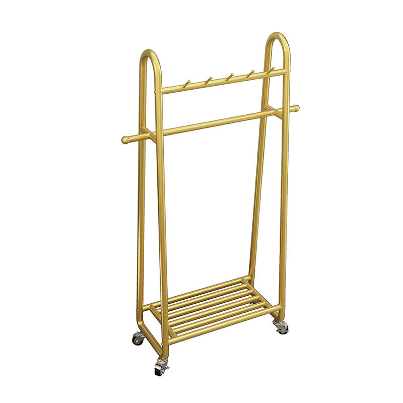 Glam Entryway Kit Hanging Rail Lower Shelf and Hooks Hall Stand with Castors
