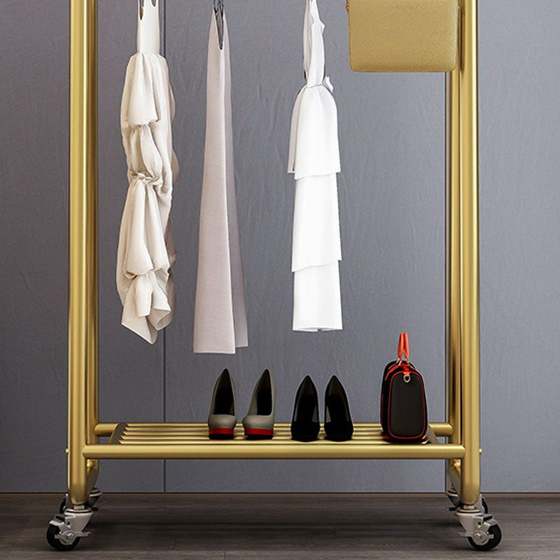 Glam Entryway Kit Hanging Rail Lower Shelf and Hooks Hall Stand with Castors